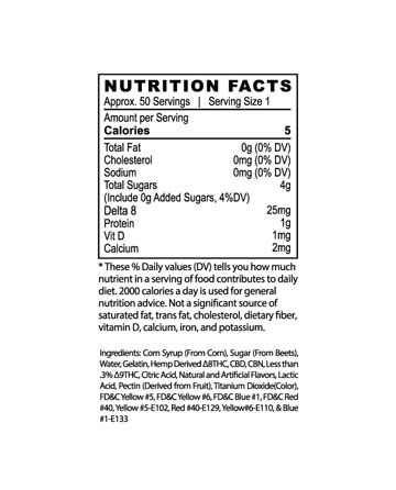 Delta 8 Classic Gummy Sour Bears 50pcs 1250mg | Live Green Hemp