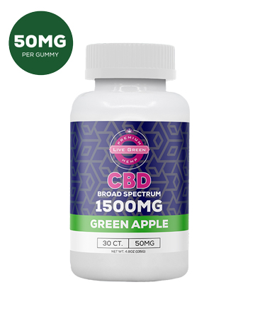 CBD Broad Spectrum Infused Gummies Green Apple 30ct 1500mg | Live Green Hemp