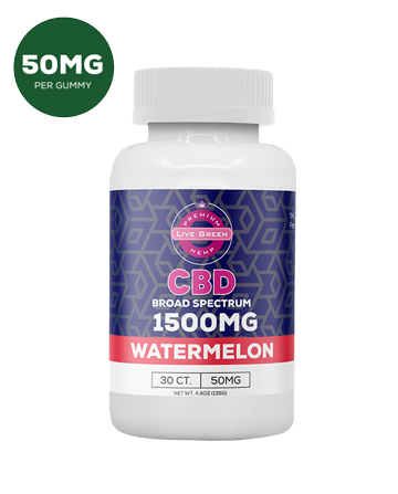 CBD Broad Spectrum Infused Gummies Watermelon 30ct 1500mg | Live Green Hemp