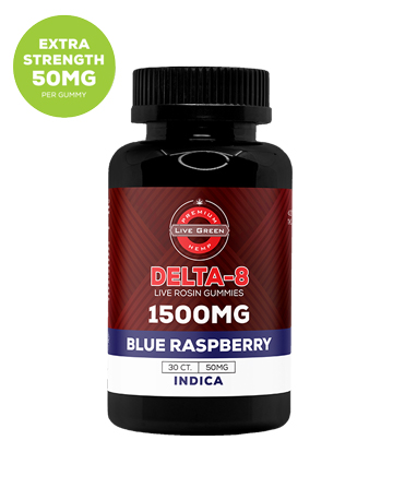 Delta 8  Infused Gummies Blue Raspberry  30ct 1500mg | Live Green Hemp