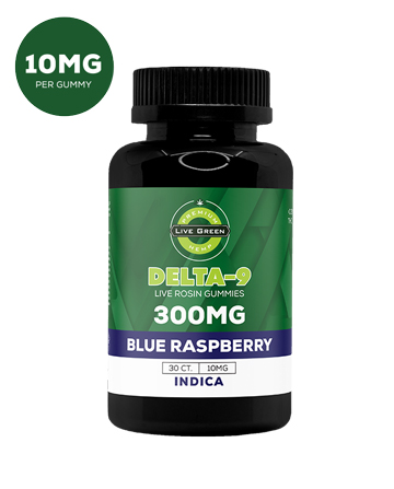 Delta 9 Infused Gummies Blue Raspberry 30ct 300mg | Live Green Hemp