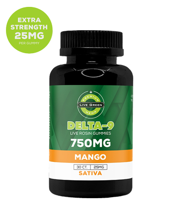 Delta 9 Infused Gummies Mango 30ct 750mg | Live Green Hemp