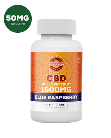 CBD Full Spectrum Infused Gummies Blue Raspberry 30ct 1500mg | Live Green Hemp