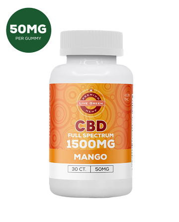CBD Full Spectrum Infused Gummies Mango 30ct 1500mg | Live Green Hemp