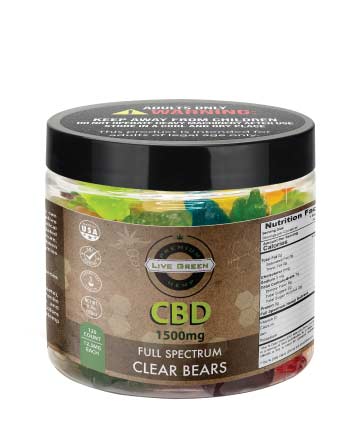 CBD Full Spectrum Gummy Clear Bears 16oz 1500mg | Live Green Hemp