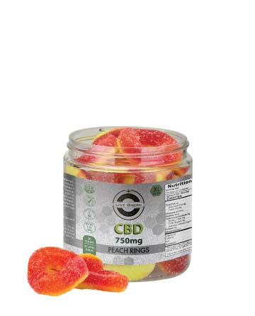 CBD Gummy Peach Rings 8oz 750mg | Live Green Hemp