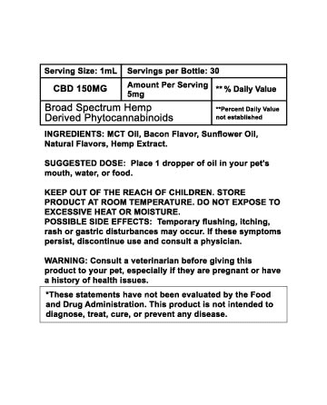 CBD Broad Spectrum MCT Oil THC-Free Pet Tincture for Dogs Bacon 30ml 150mg | Live Green Hemp