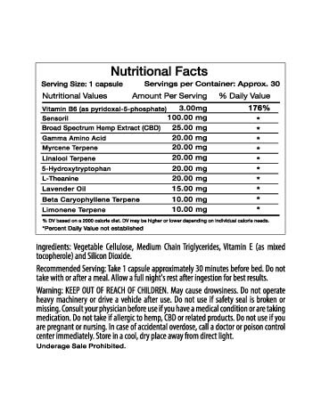 CBD Broad Spectrum Sleep Plus Capsules 30pcs 750mg | Live Green Hemp
