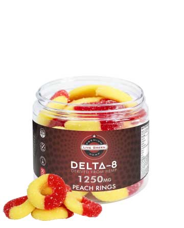 Delta 8 Classic Gummy Peach Rings 50pcs 1250mg | Live Green Hemp