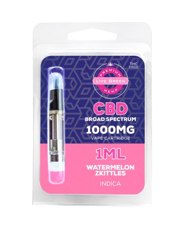 CBD Broad Spectrum Cartridge - Indica - Watermelon Zkittles 1ml 1000mg | Live Green Hemp