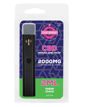 CBD Broad Spectrum Disposable Vape - Sativa - Green Crack 2ml 2000mg | Live Green Hemp
