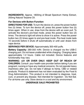 CBD Broad Spectrum Disposable Vape 2ml 2000mg | Live Green Hemp