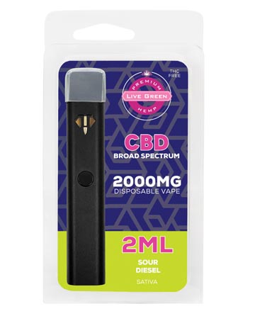 CBD Broad Spectrum Disposable Vape - Sativa - Sour Diesel 2ml 2000mg | Live Green Hemp