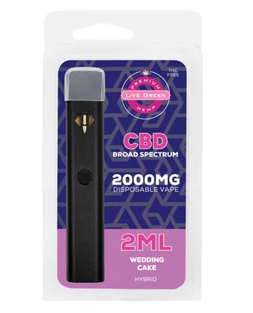 CBD Broad Spectrum Disposable Vape - Hybrid - Wedding Cake 2ml 2000mg | Live Green Hemp