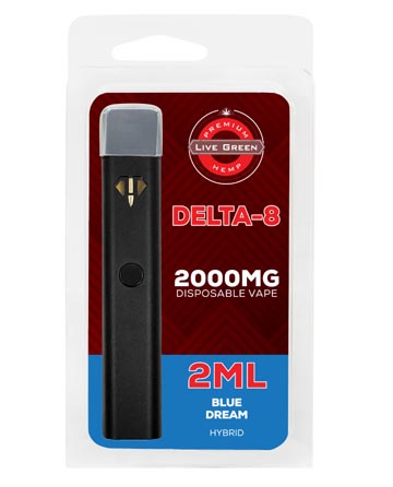 Delta 8 Disposable Vape - Hybrid - Blue Dream 2mL  2000mg | Live Green Hemp