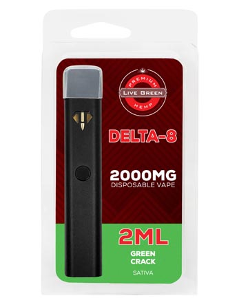 Delta 8 Disposable Vape - Sativa - Green Crack 2mL 2000mg | Live Green Hemp