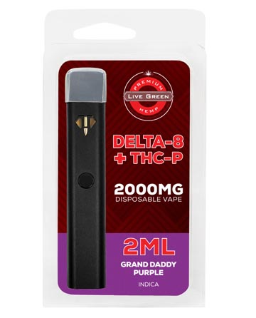 Delta 8/THCP Disposable Vape - Indica - Granddaddy Purple 2ml  2000mg | Live Green Hemp