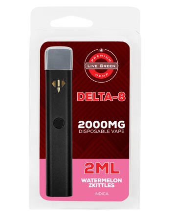 Delta 8 Disposable Vape - Indica - Watermelon Zkittles 2mL  2000mg | Live Green Hemp