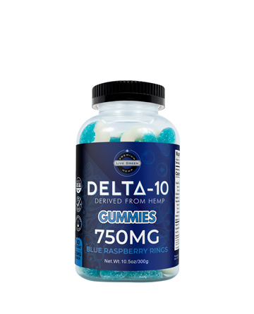 Delta 10 Gummy Blue Raspberry Rings 30ct 750mg | Live Green Hemp