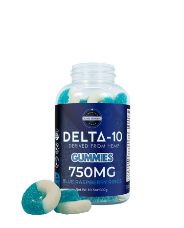 Delta 10 Gummy Blue Raspberry Rings 30ct 750mg | Live Green Hemp