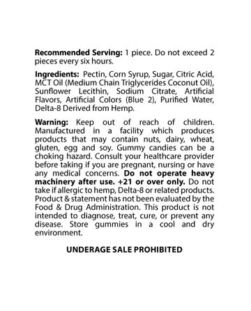 Delta 8 Infused Gummies Blue Raspberry 20ct 1000mg | Live Green Hemp