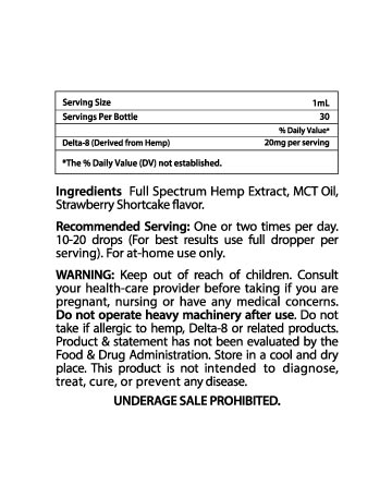 Delta 8 MCT Oil Tincture Strawberry Shortcake 30ml 600mg | Live Green Hemp