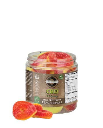 CBD Full Spectrum  Gummy Peach Rings 8oz 750mg | Live Green Hemp